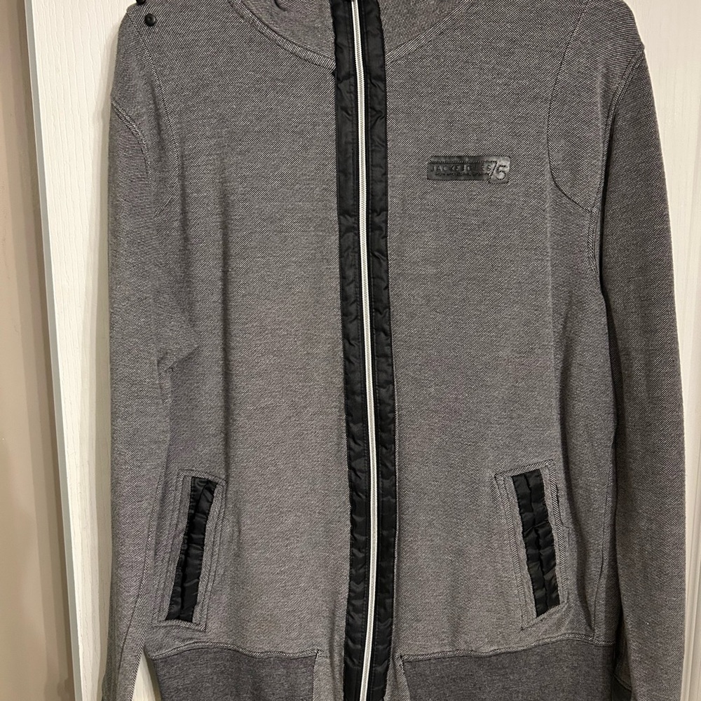 Jack & Jones Gray Zip Up Sweater with Standing Collar